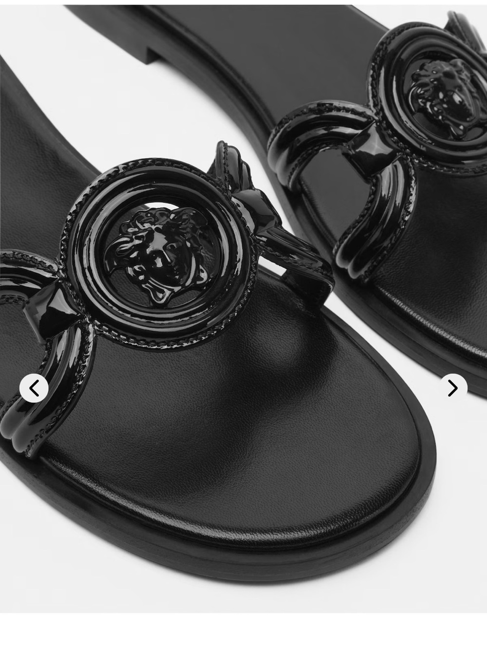 Versace Black Patent Medusa Slide Sandals